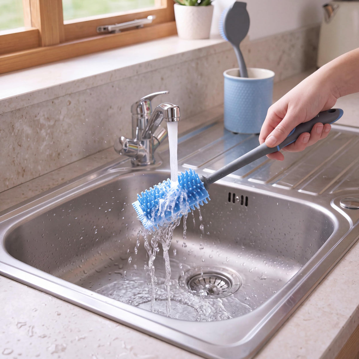 Beldray Anti-Bac Dish and Bottle Brushes - 2 Pack | Ergonomic Grip | Built-in Scraper | Grey 6