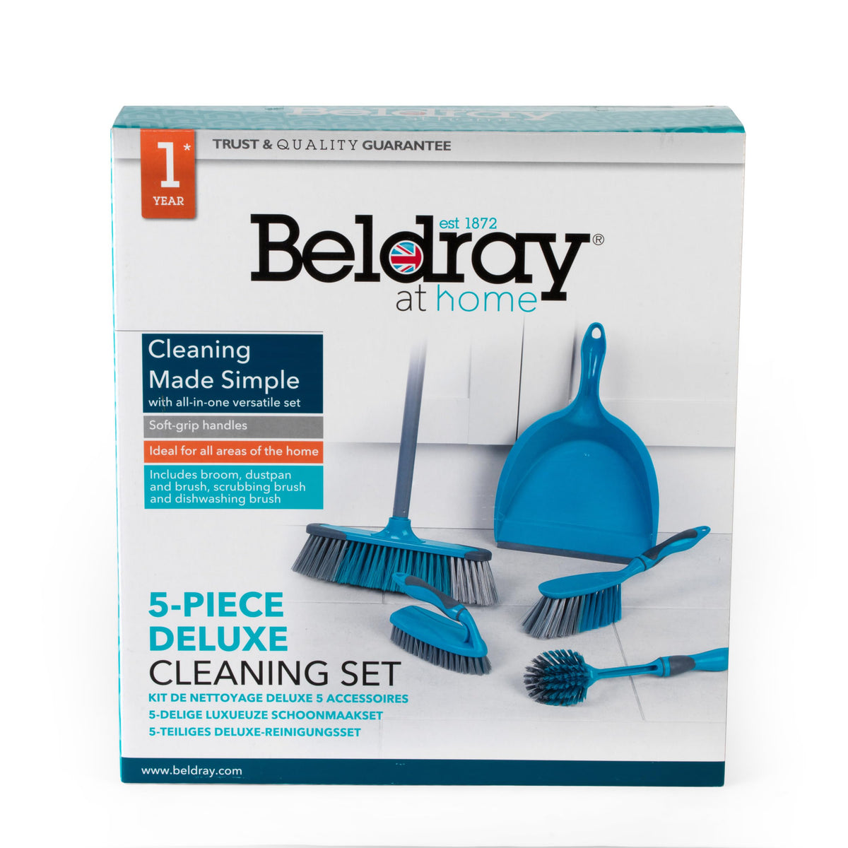 Beldray 5 Piece Cleaning Set with Broom, Dustpan & Brush, Scrub Brush & Dish Brush - Turquoise 3