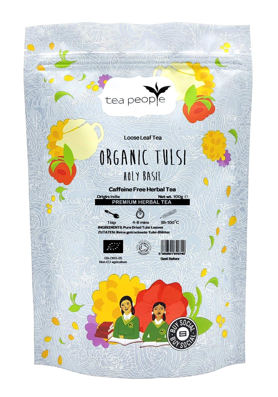 Tea People Organic Tulsi Holy Basil Herbal Tea - Stress Relief, 100g 1