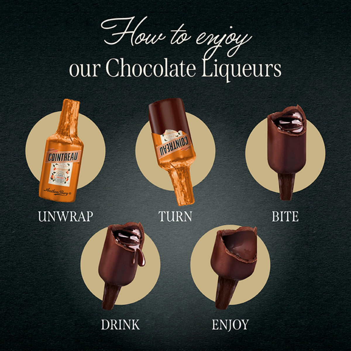 Anthon Berg Chocolate Liqueurs - 6 Piece Dark Chocolate Bottles with Premium Spirits 6