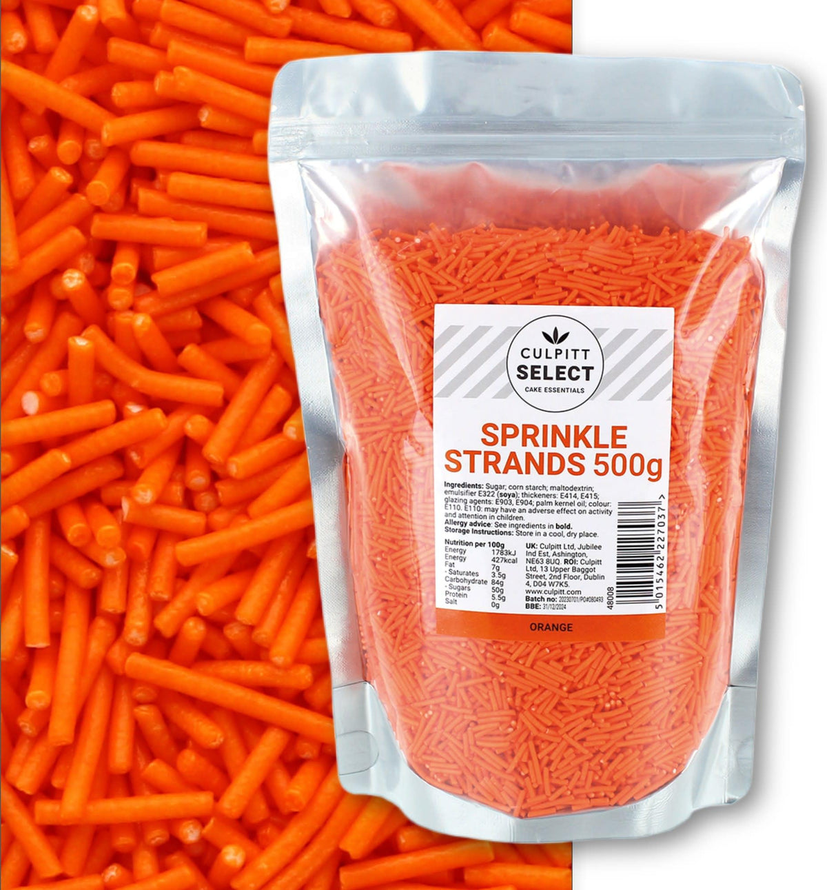 Culpitt Select Orange Sugar Strands - 500g Pouch | Edible Cake Decorations 1