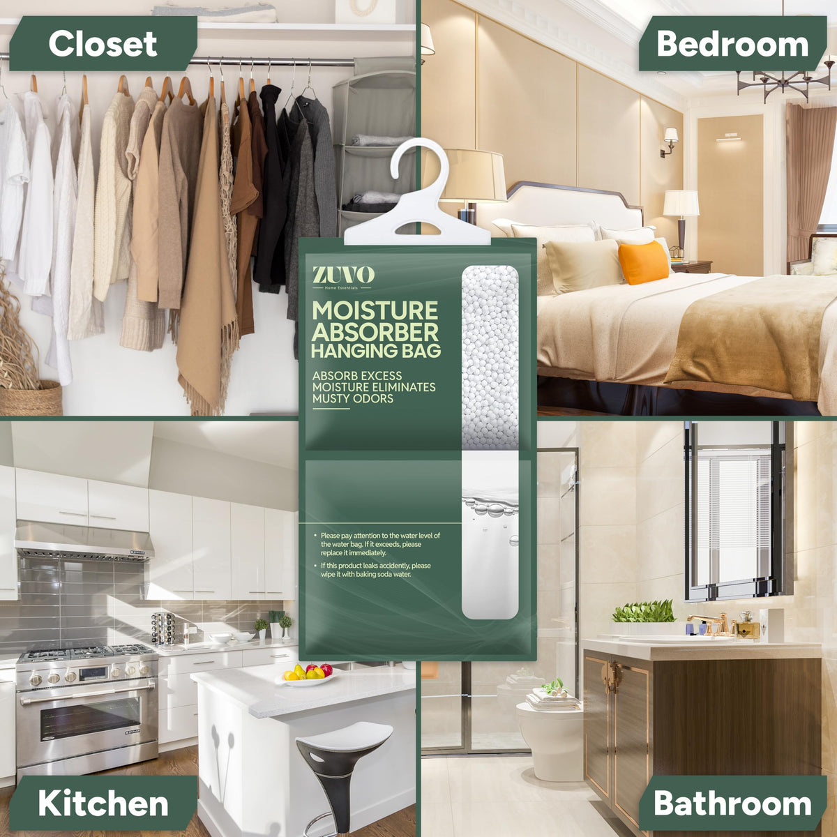 Zuvo Wardrobe Dehumidifier Hanging Bags - Moisture & Mould Remover | 6 Pack 6