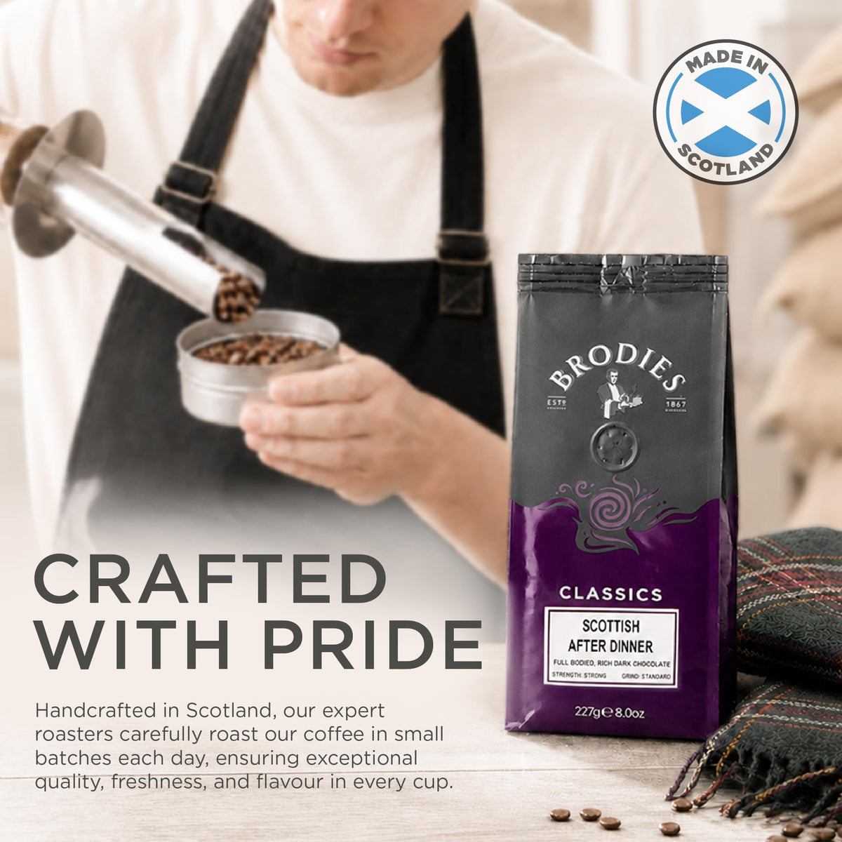 Brodies Scottish After Dinner Ground Coffee - 100% Arabica, Dark Roast, 227g Pack of 6 3