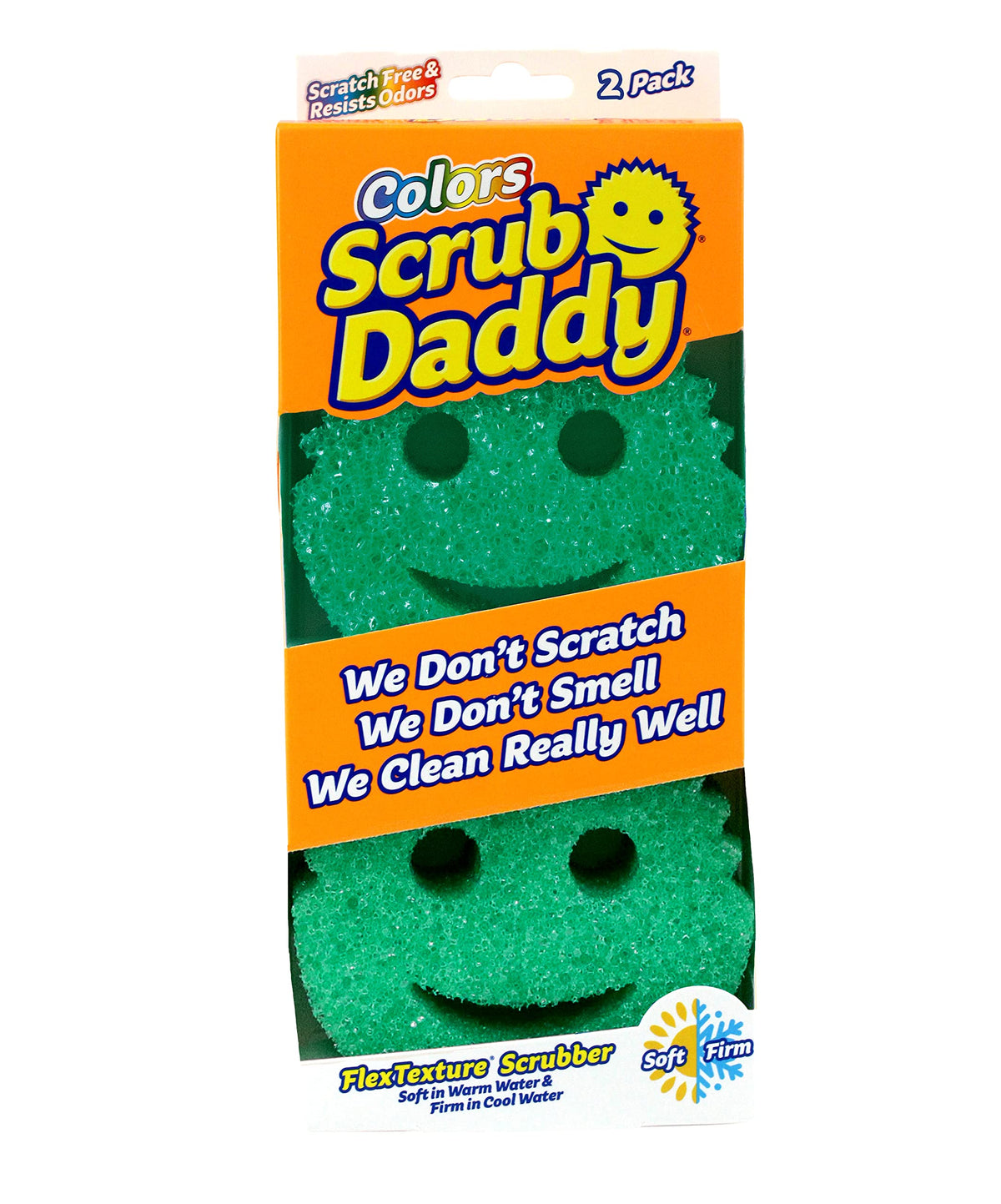 Scrub Daddy Colors Sponges - Temperature Controlled, Non-Scratch, Odor Resistant | 2 Pack Green