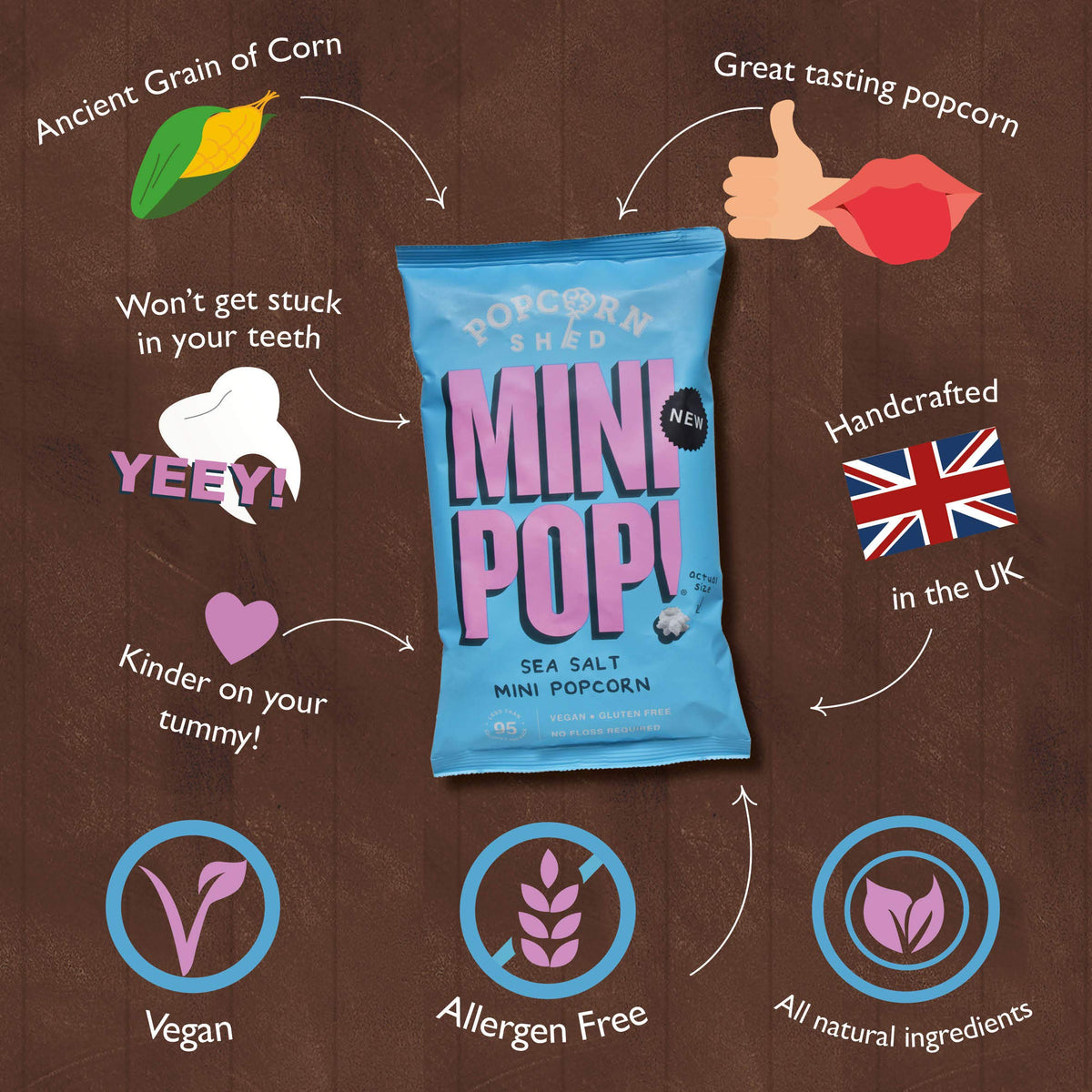 Popcorn Shed Mini Pop! Sea Salt Popcorn - Vegan, Low Calorie, Allergen Free, 20g 5
