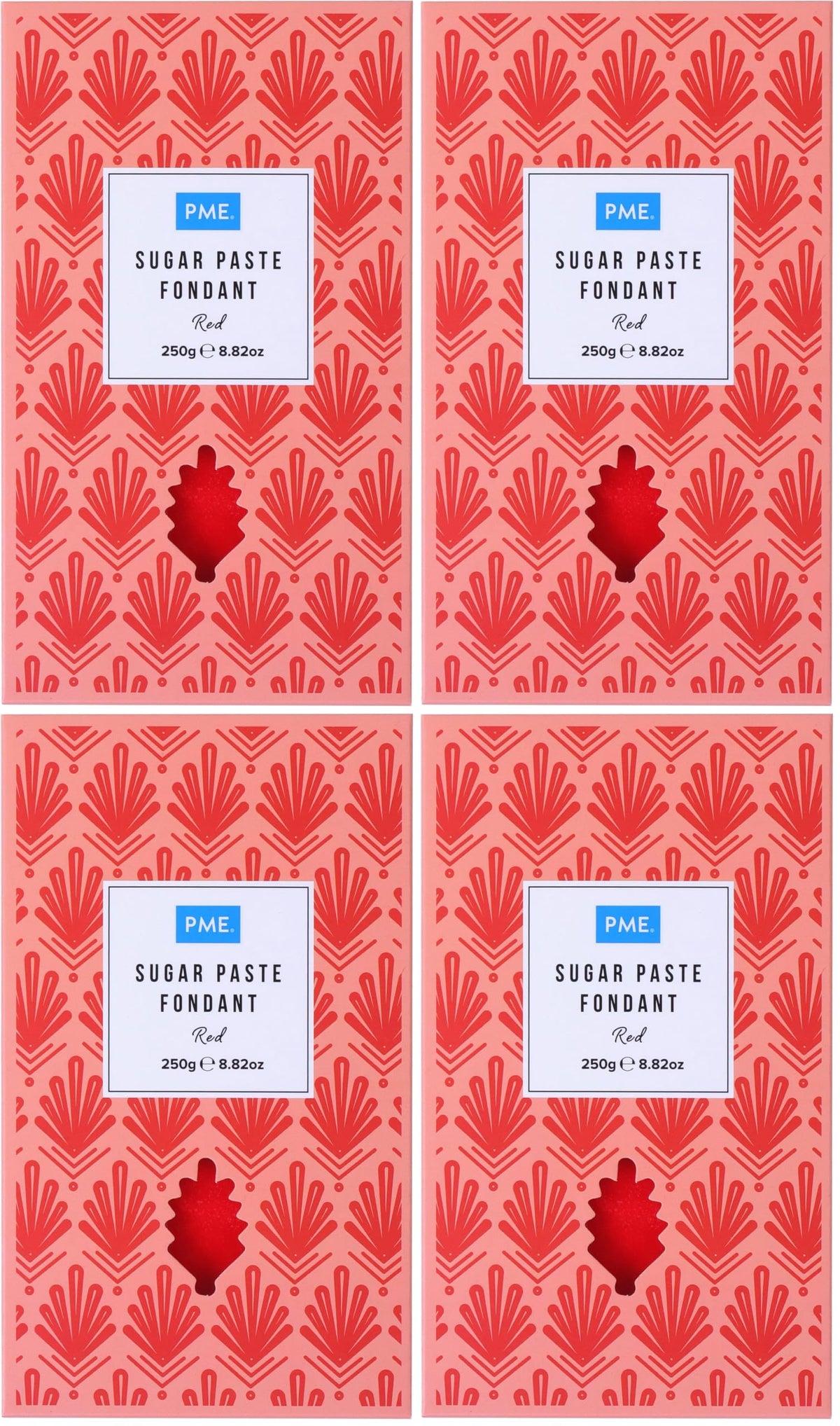 PME Red Sugar Paste Fondant - 250g (Pack of 4) | Thermo-Tech Enabled | Smooth Finish