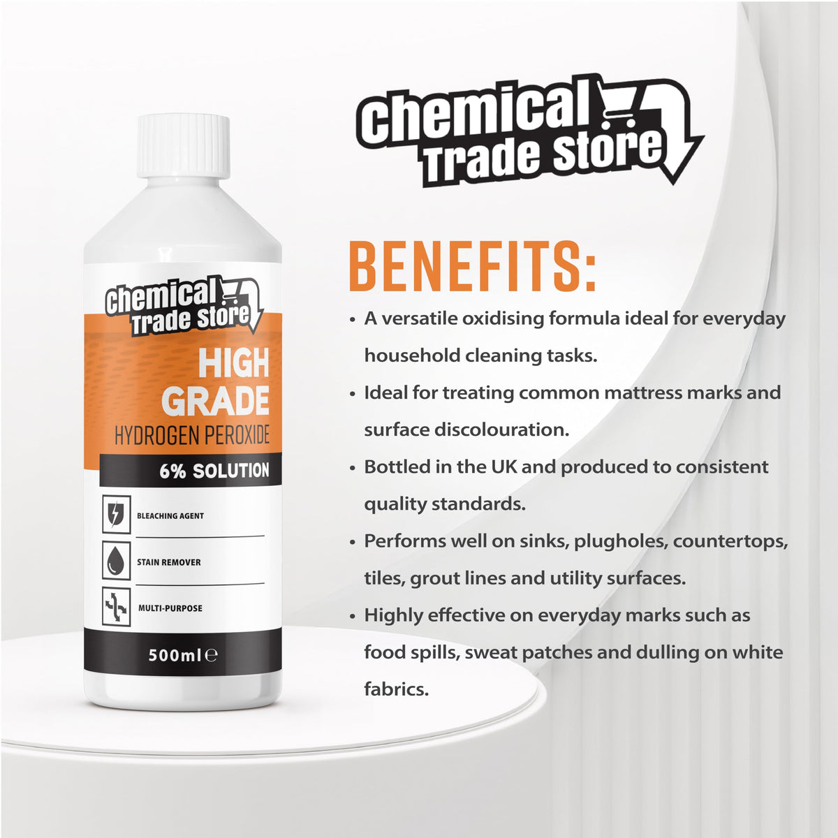 Chemical Trade Store Hydrogen Peroxide Solution 6% - 500ml All-Purpose Cleaner 5
