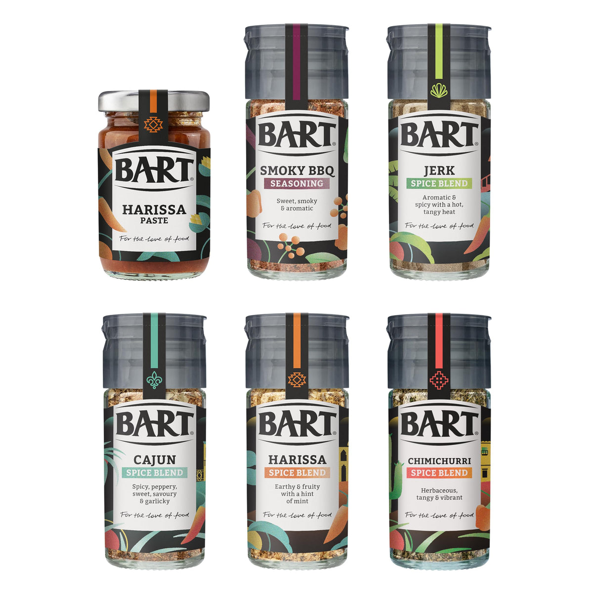 BART BBQ Seasoning Bundle - Harissa Paste, Jerk, Smoky BBQ, Cajun, Harissa, Chimichurri Spice Blends (Pack of 6)