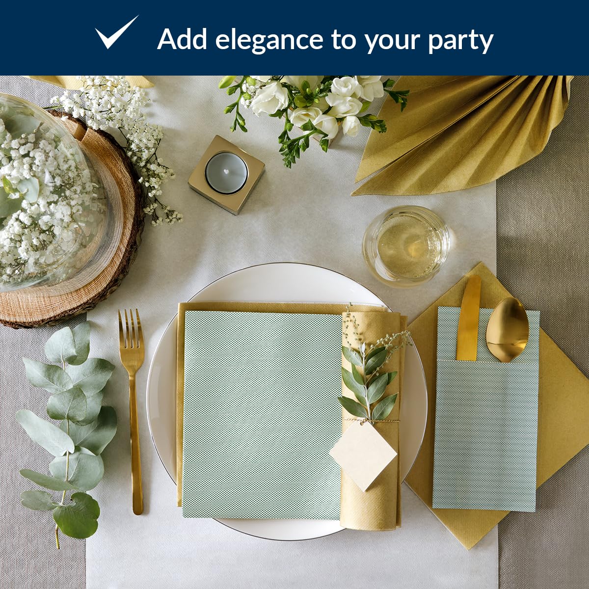 PAW Decor Collection Linen Feel Napkins - Dark Green Fabric Design, 40 x 40 cm, 50 Pack 4