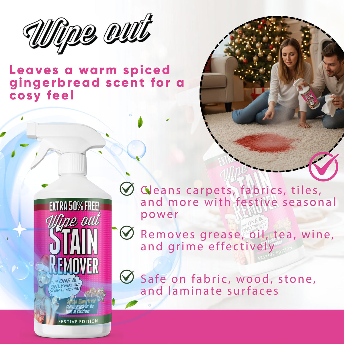 Wipeout Multi-Purpose Stain Remover - Spiced Gingerbread Scent | 750ml Spray Bottle 5