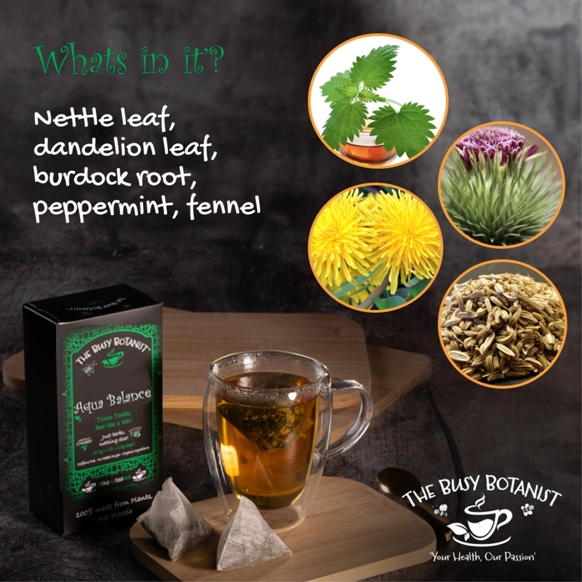 The Busy Botanist Aqua Balance Herbal Tea - Caffeine Free, 30 Count Biodegradable Tea Bags 2