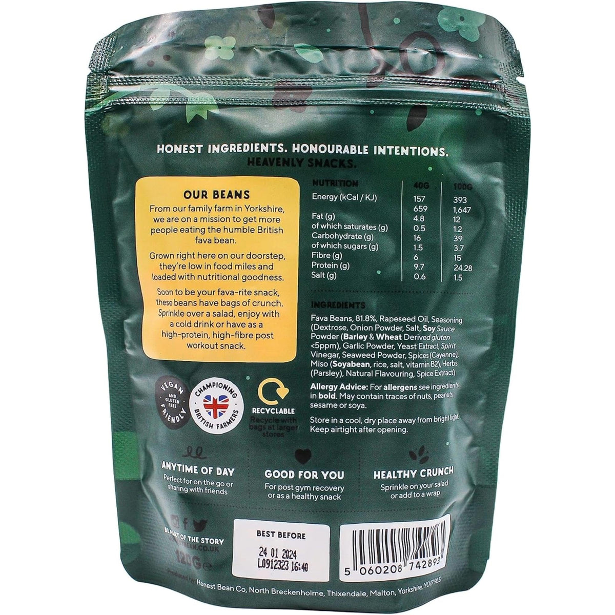 The Honest Bean Co Roasted Fava Bean, Seaweed & Miso Snack - Plant Based, Sustainable Protein | 120g (6-Pack) 3