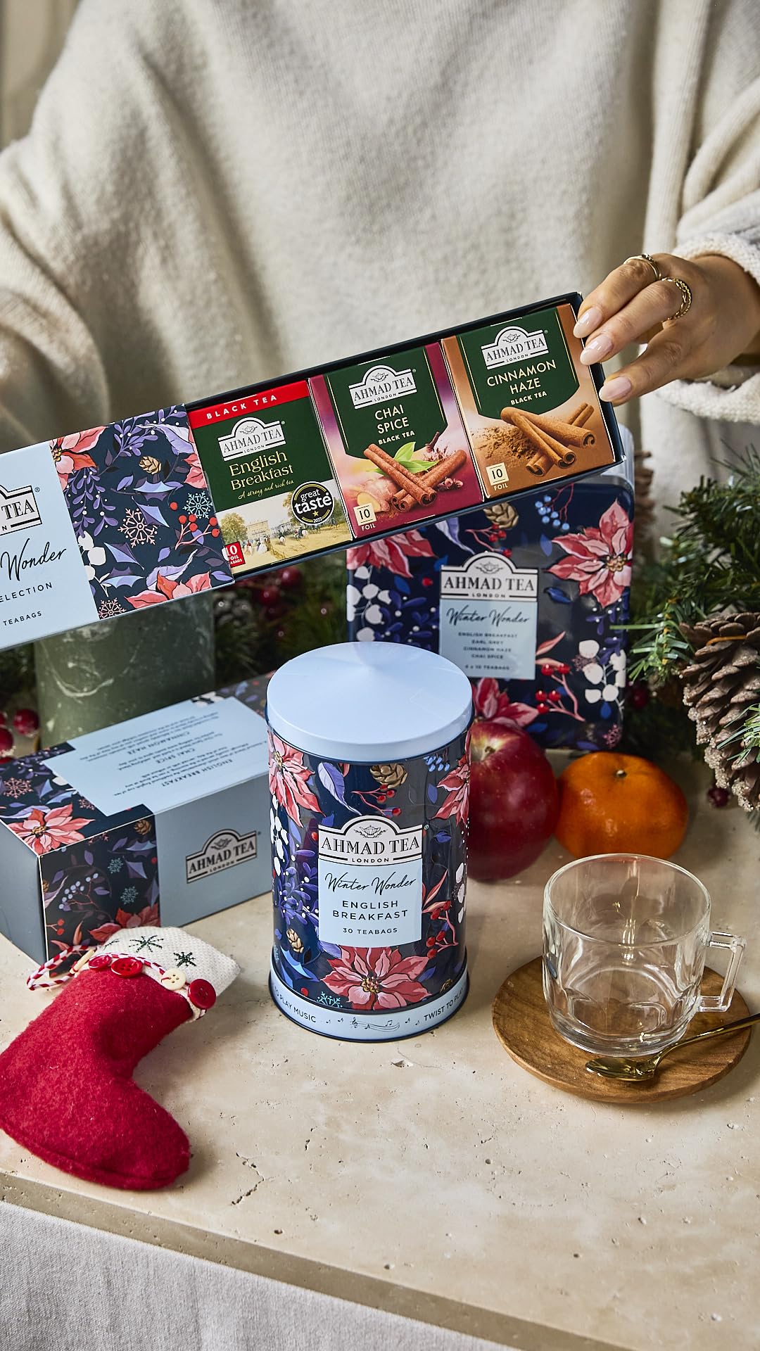 Ahmad Tea Christmas Selection Pack - 30 Teabags | English Breakfast, Cinnamon Haze, Chai Spice 6