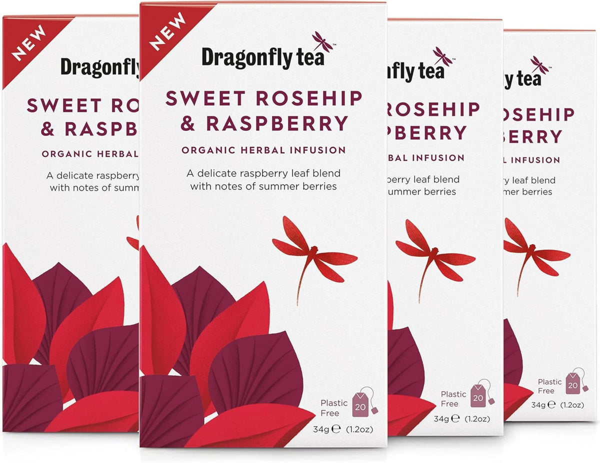 Dragonfly Sweet Rosehip & Raspberry Leaf Tea - Organic, Caffeine Free, Licorice Free | 4 x 20 Tea Bags