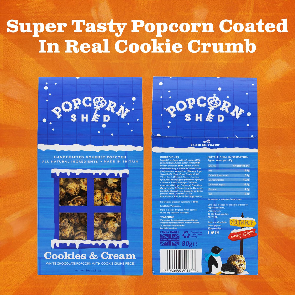 Popcorn Shed Cookies & Cream Gourmet Popcorn - White Chocolate & Biscuit Chunks | 3 x 80g Bags 4