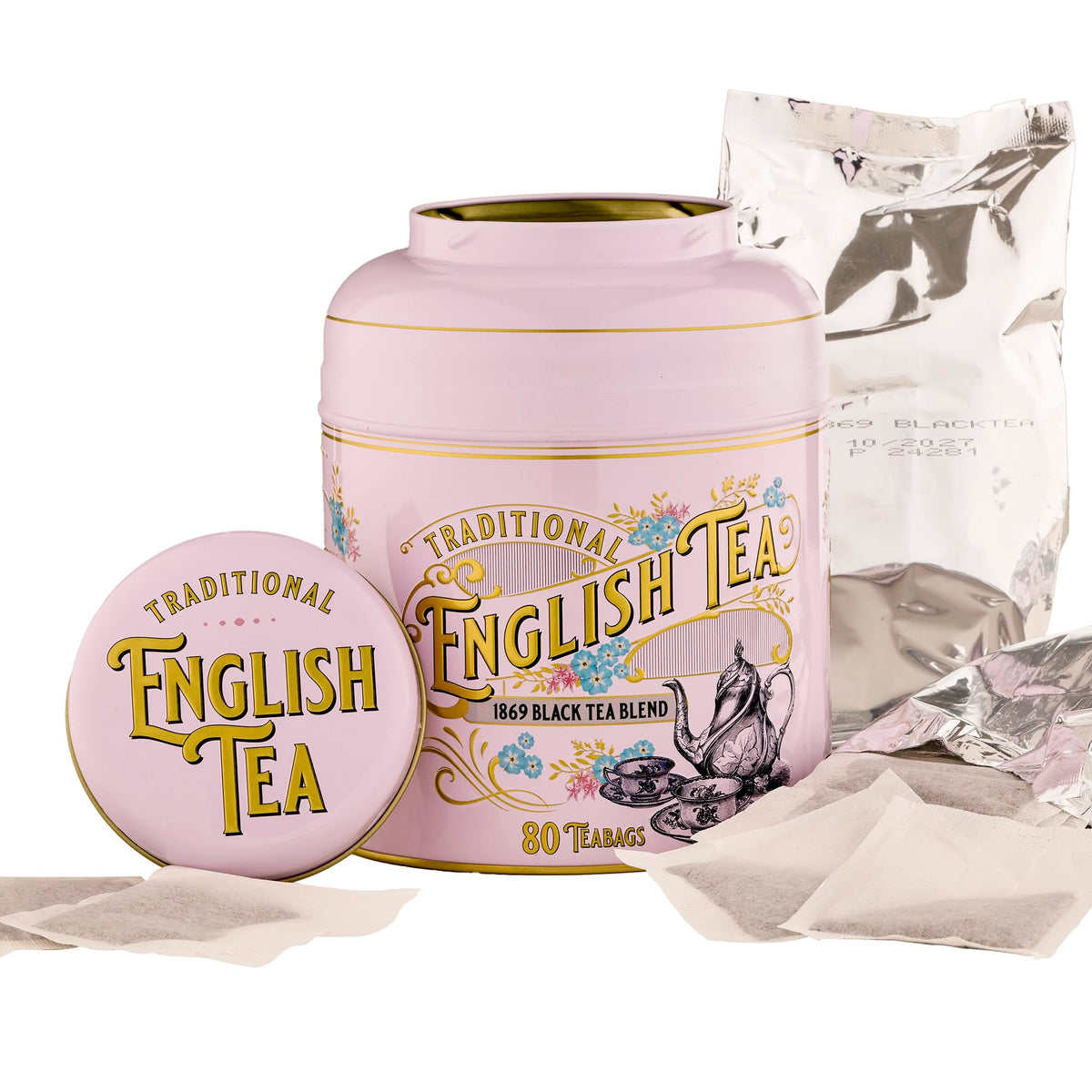 New English Teas Vintage Victorian Tea Tin with 80 Black Tea Bags - Pink 3