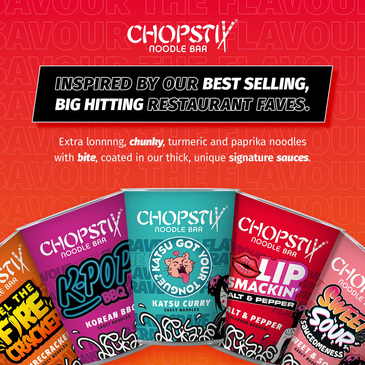 Chopstix Katsu Curry Saucy Noodles - 8 x 72g Portions | Extra-Long Wheat Noodles 6