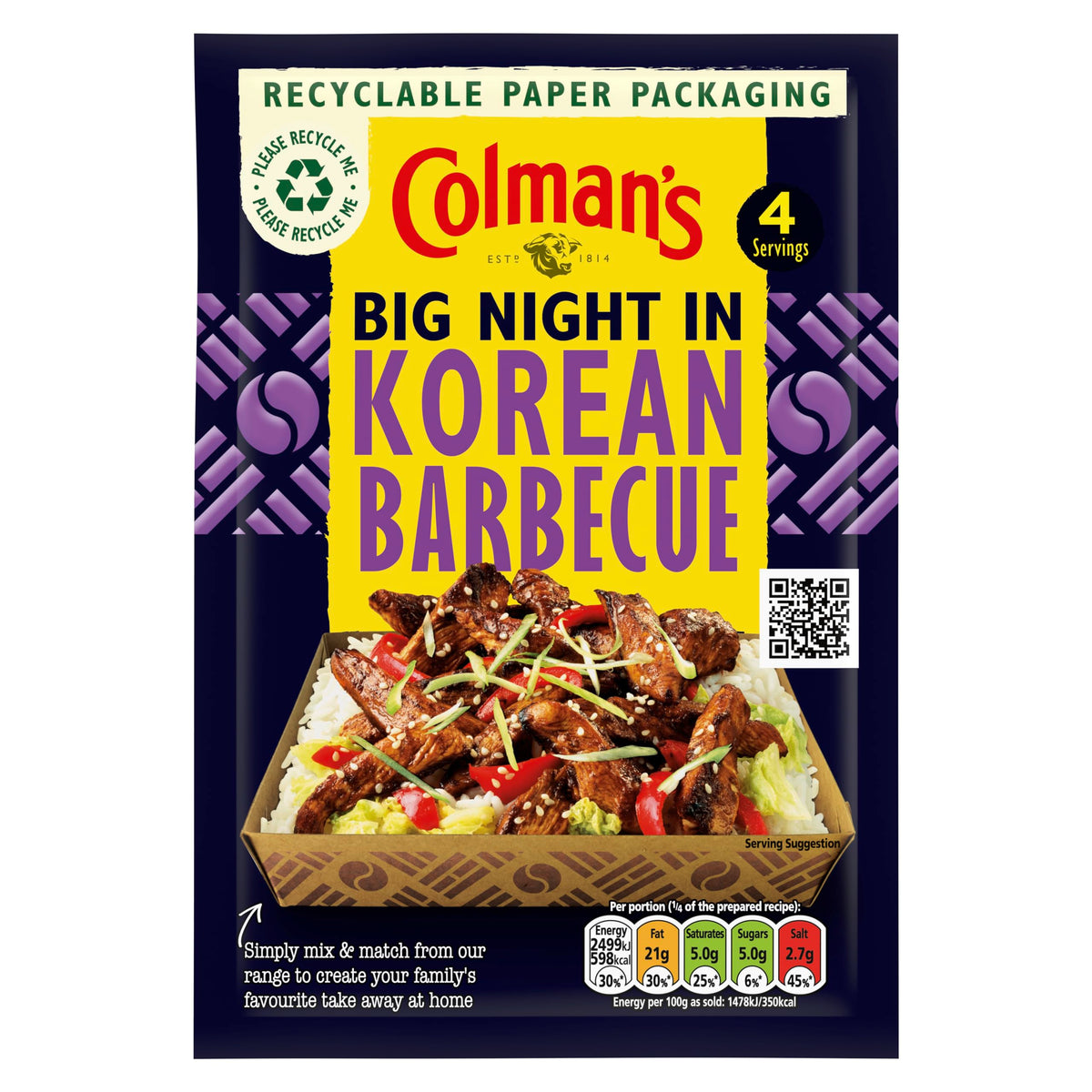 Colman's Weekend Wonders Korean Barbecue Meal Maker - 4 Servings | Powdered Spice Mix