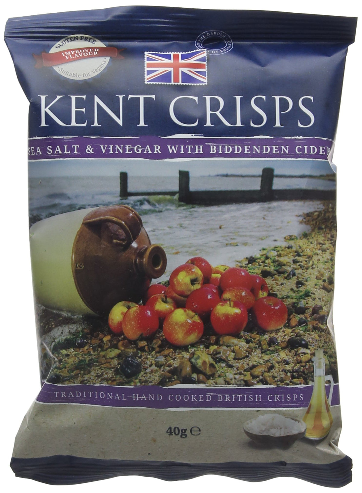 Kent Crisps Sea Salt & Vinegar with Biddenden Cider Multipack - Traditional Handcooked British Crisps | 20 x 40g Bags