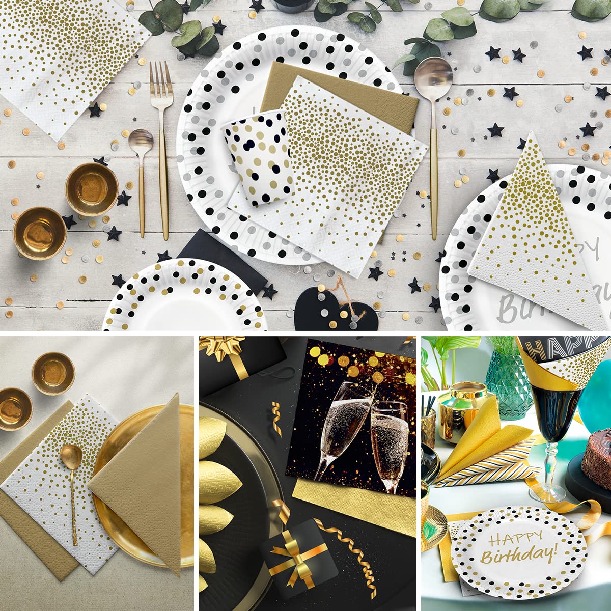 PAW Decor Collection Confetti Dots Gold-Black Napkins - 33 x 33 cm, 20 Pack 7