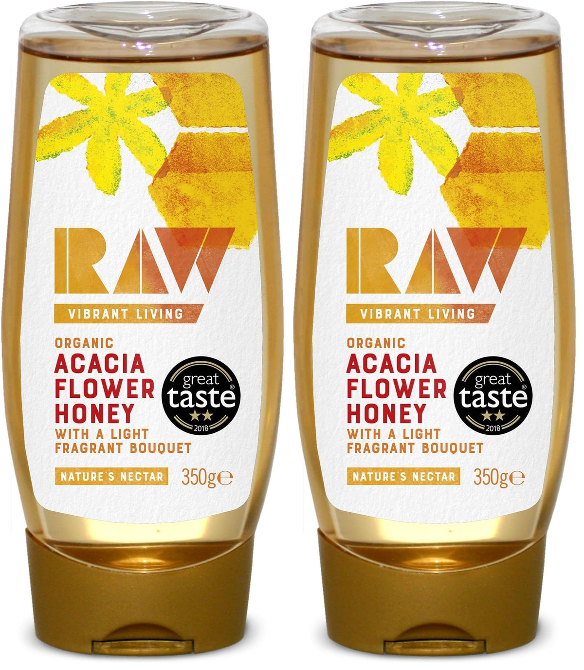 Raw Vibrant Living Organic Acacia Flower Honey - 100% Organic | Great Taste 2018 | 700g Pack of 2