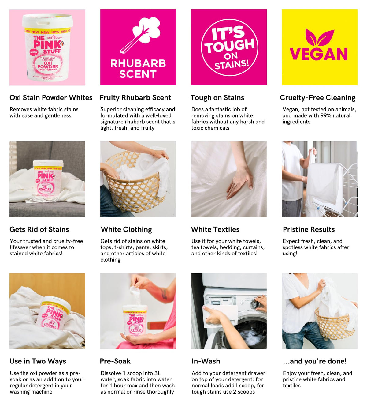 THE PINK STUFF Miracle Laundry Oxi Powder - Stain Removal for Whites | 1kg 3