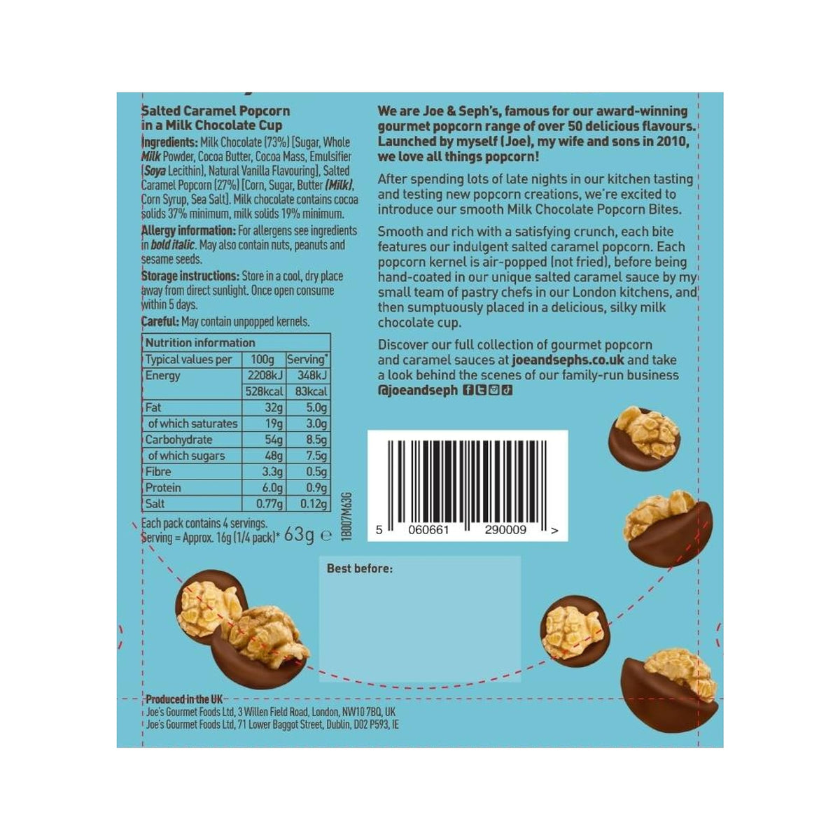 Joe & Seph's Milk Chocolate Popcorn Bites - 45g Packet | Suitable for Vegetarians 2