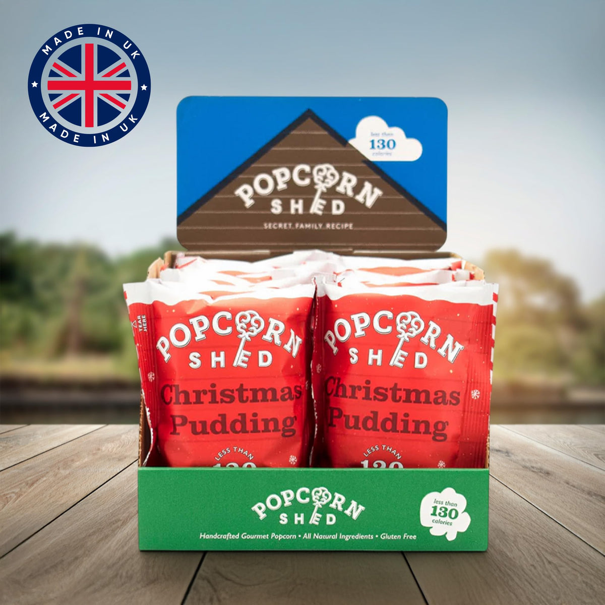 Popcorn Shed Christmas Pudding Gourmet Popcorn - Spiced Caramel Flavour | 16 x 24g Packs 6