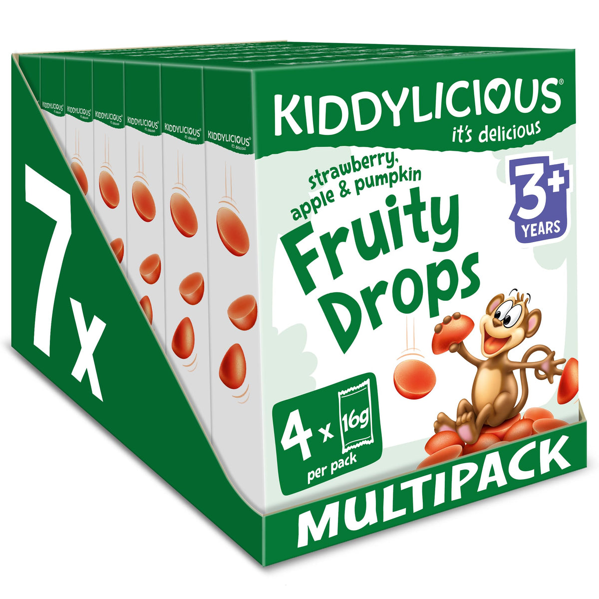 Kiddylicious Fruity Drops - Strawberry, Apple & Pumpkin - 28 x 16g Packs