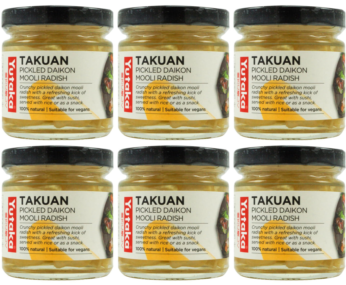 Yutaka Takuan Pickled Daikon Mooli Radish - Pack of 6 | 110g Each | Vegan Friendly