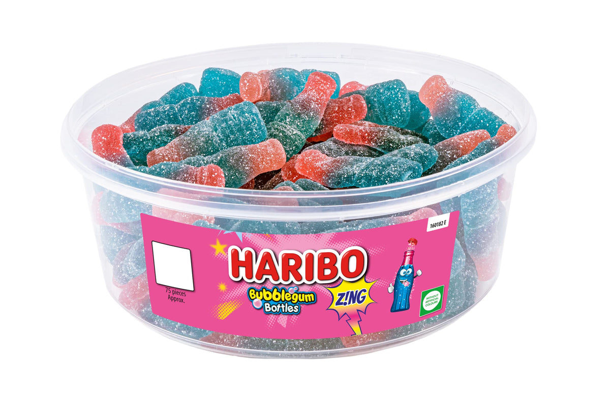 HARIBO Bubblegum Bottles Z!ng - Fizzy Gummy Sweets | 75 Pieces | 638g