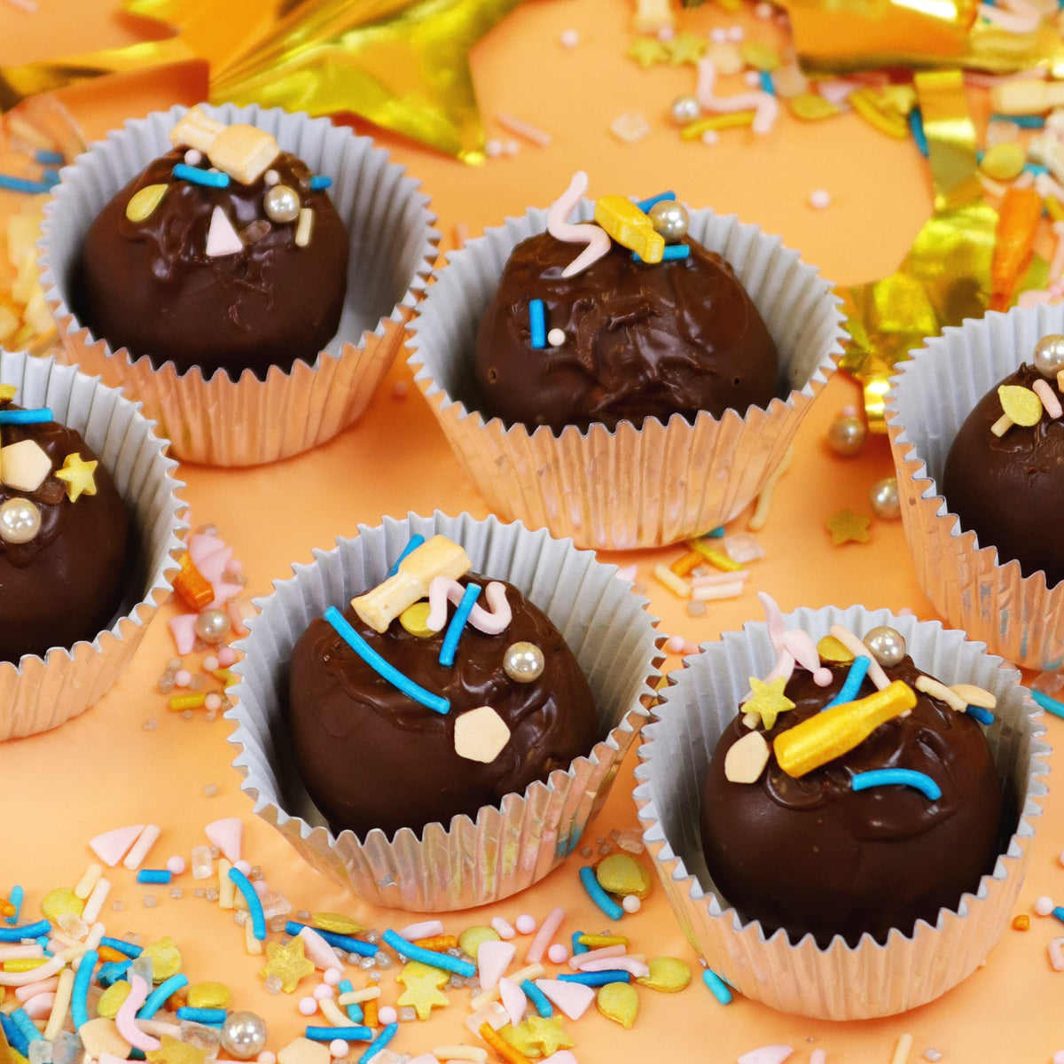 PME Pop & Fizz Sprinkle Mix - 60g Box | Gold, Nude, Blue Tones | Sugar Strands, Stars, Bottles & More 5