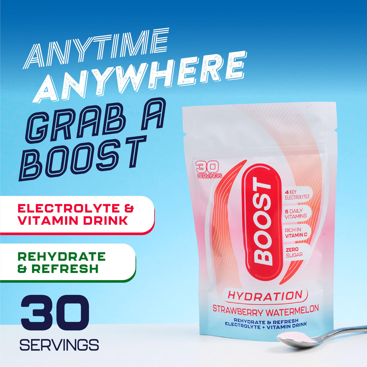 Boost Hydration Powder Strawberry Watermelon - Zero Sugar Electrolytes | 30 Servings 2