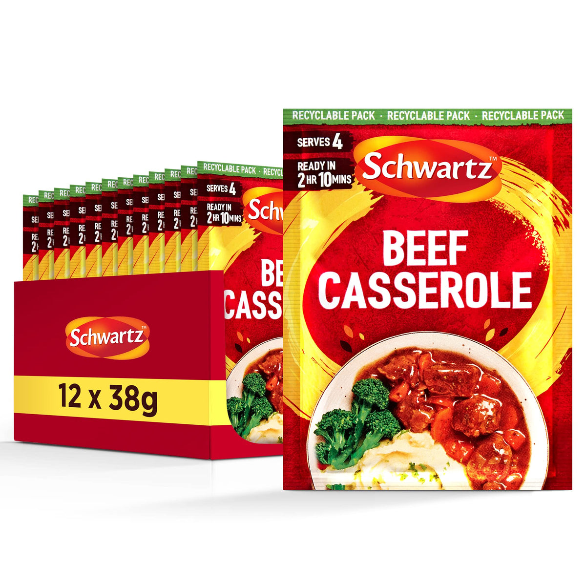 Schwartz Beef Casserole Recipe Mix - 38g Pack of 12 | Vegan Friendly | Free from MSG & Artificial Colours