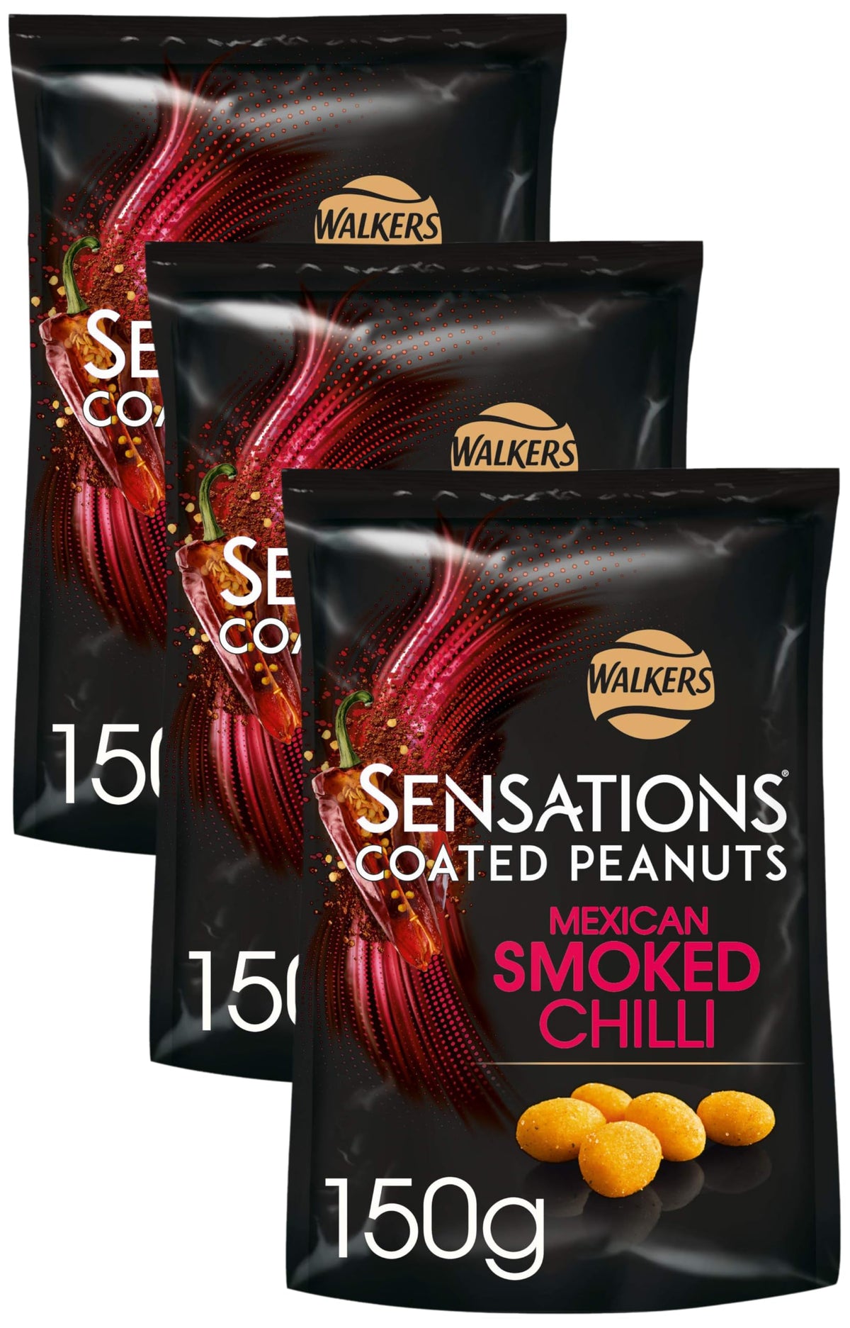 Sensations Mexican Smoked Chilli Coated Sharing Peanuts - 150g Pack of 3