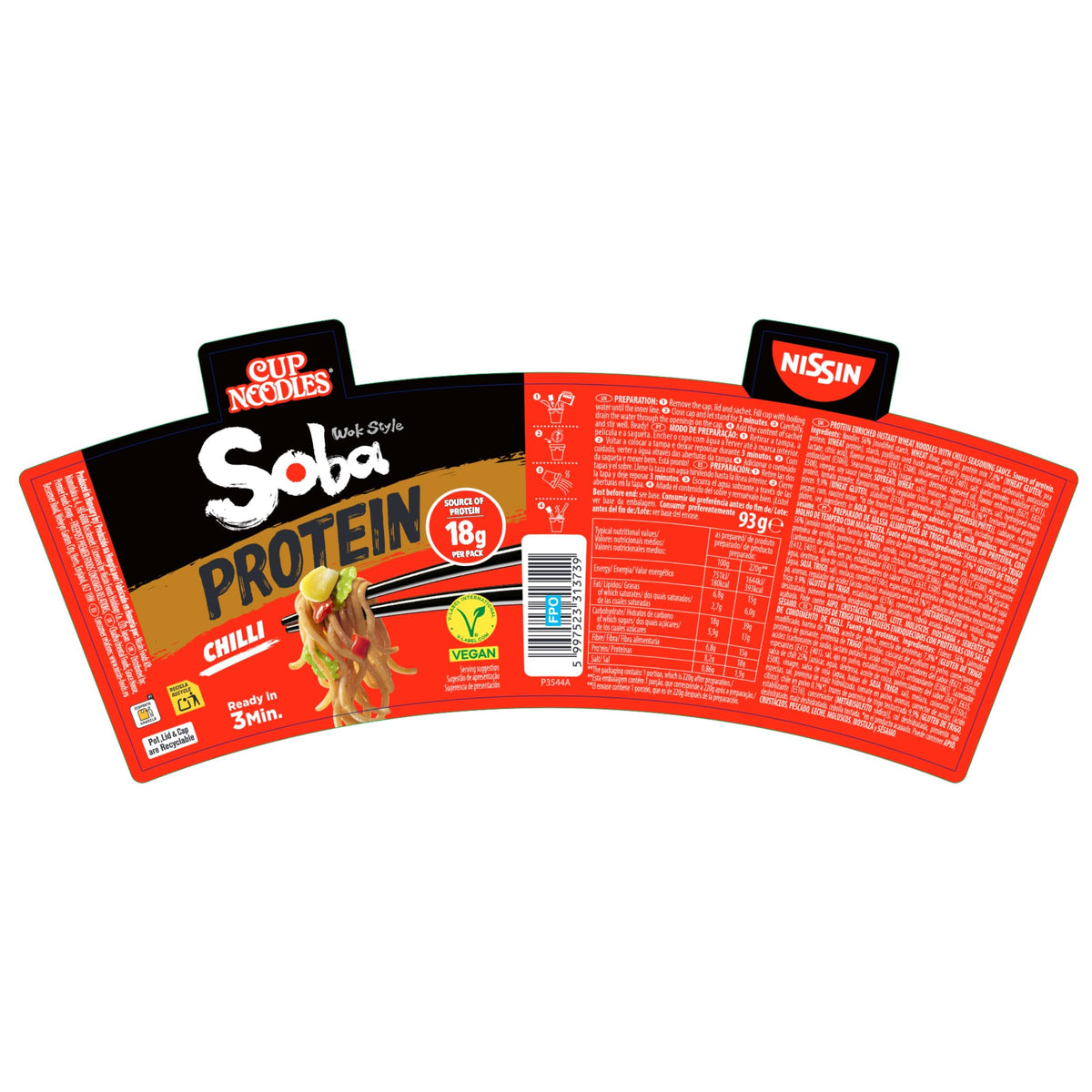 NISSIN Soba Protein Chilli Instant Noodles - 18g Protein, 8 Pack 8