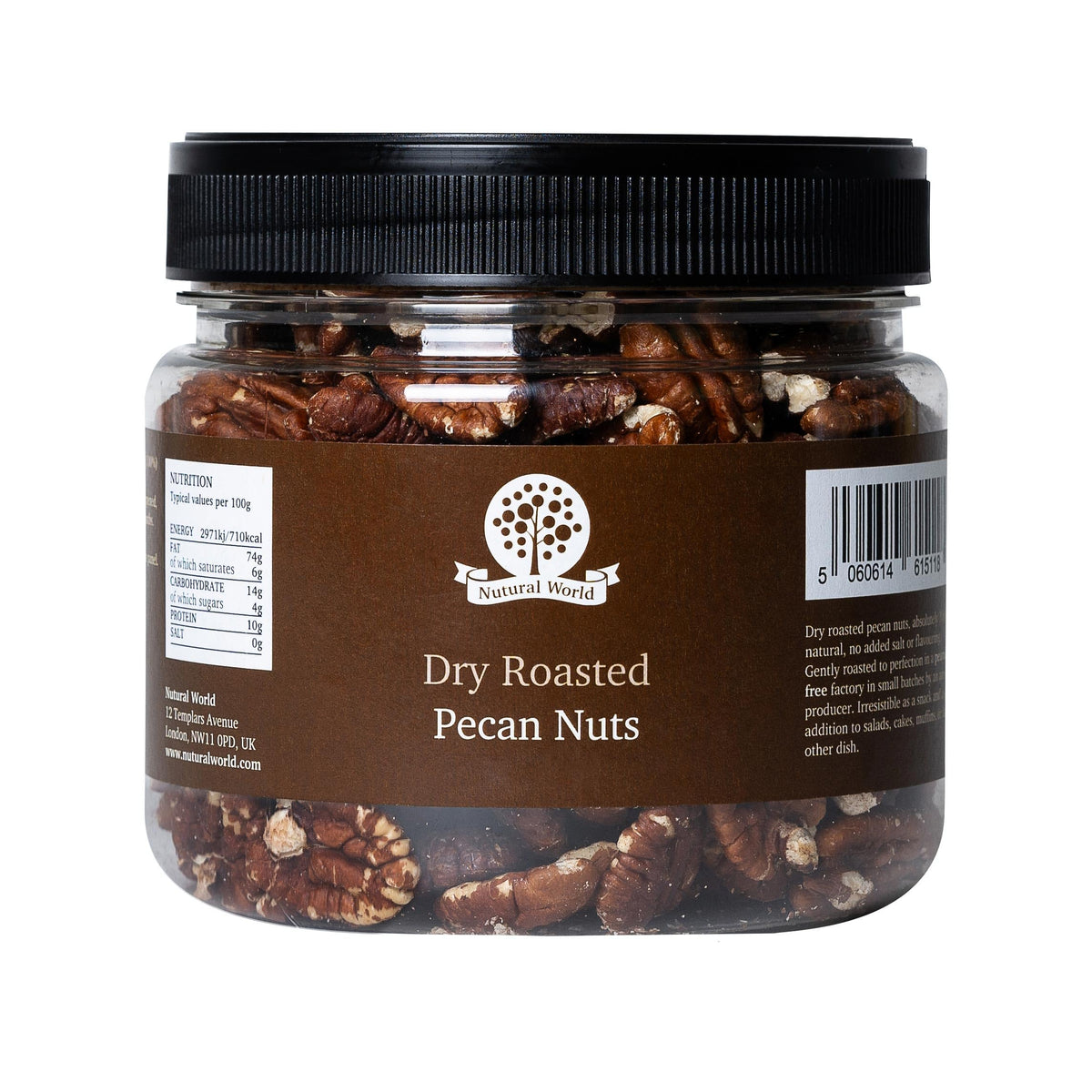Nutural World Dry Roasted Unsalted Pecan Nuts - 400g Bag | Great Taste Award Winner | Peanut Free & Kosher Certified