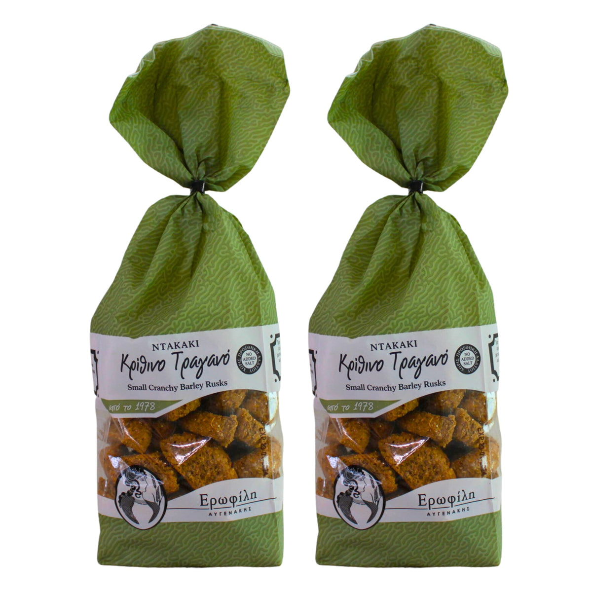 Erofili Small Crunchy Barley Rusks - 800g (2 x 400g Packs) | No Added Salt | Low Fat
