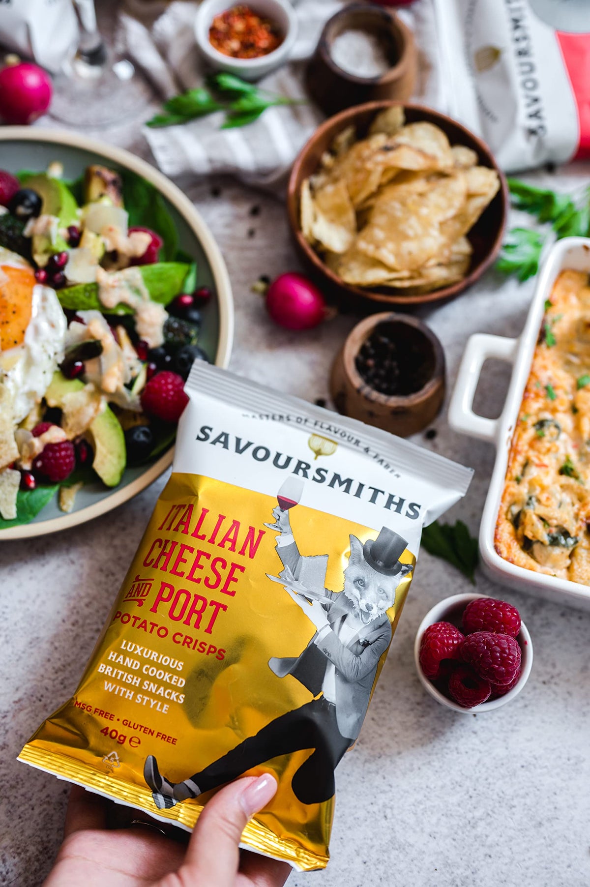SAVOURSMITHS Italian Cheese & Port Luxury English Potato Crisps - 40g x 24 Multipack 6
