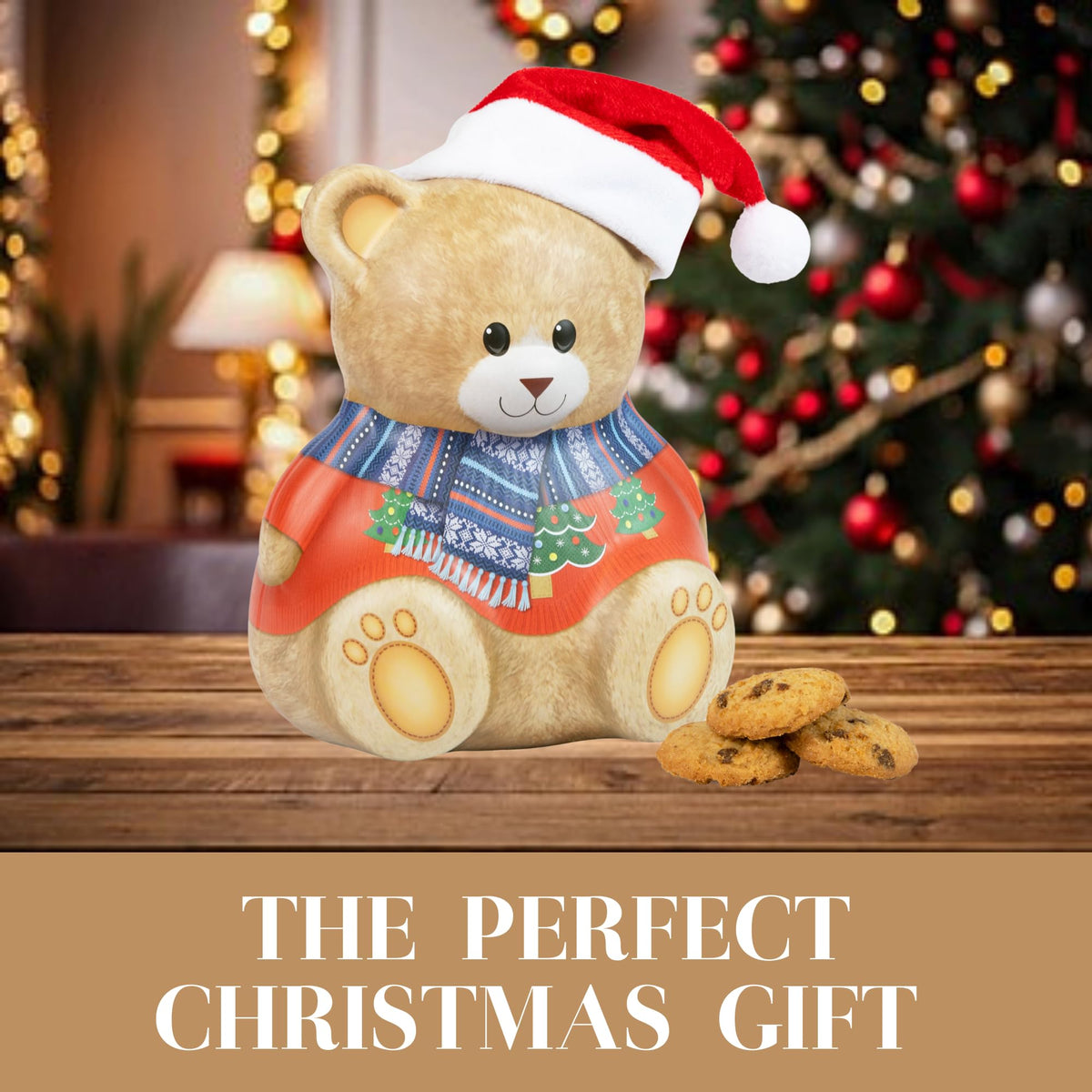 The Silver Crane co. Christmas Bear with Hat Gift Set - 200g Chocolate Chip Cookies | Vegetarian | Reusable Tin 5