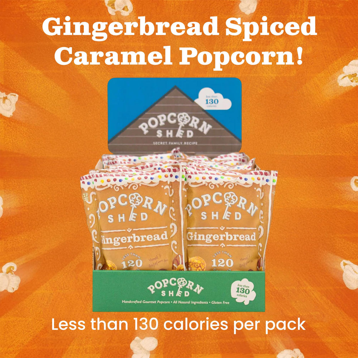Popcorn Shed Gingerbread Gourmet Popcorn - Vegan Gingerbread Caramel | 16 x 24g Packs