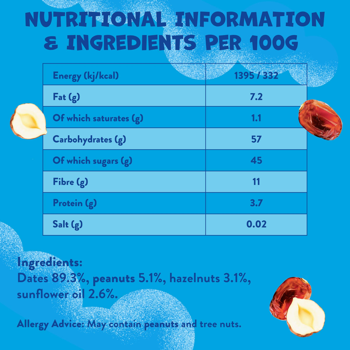 Goodies Date & Nuts Fruit Bars - Kids Snack, Gluten-Free, Vegan, 12 x 20g