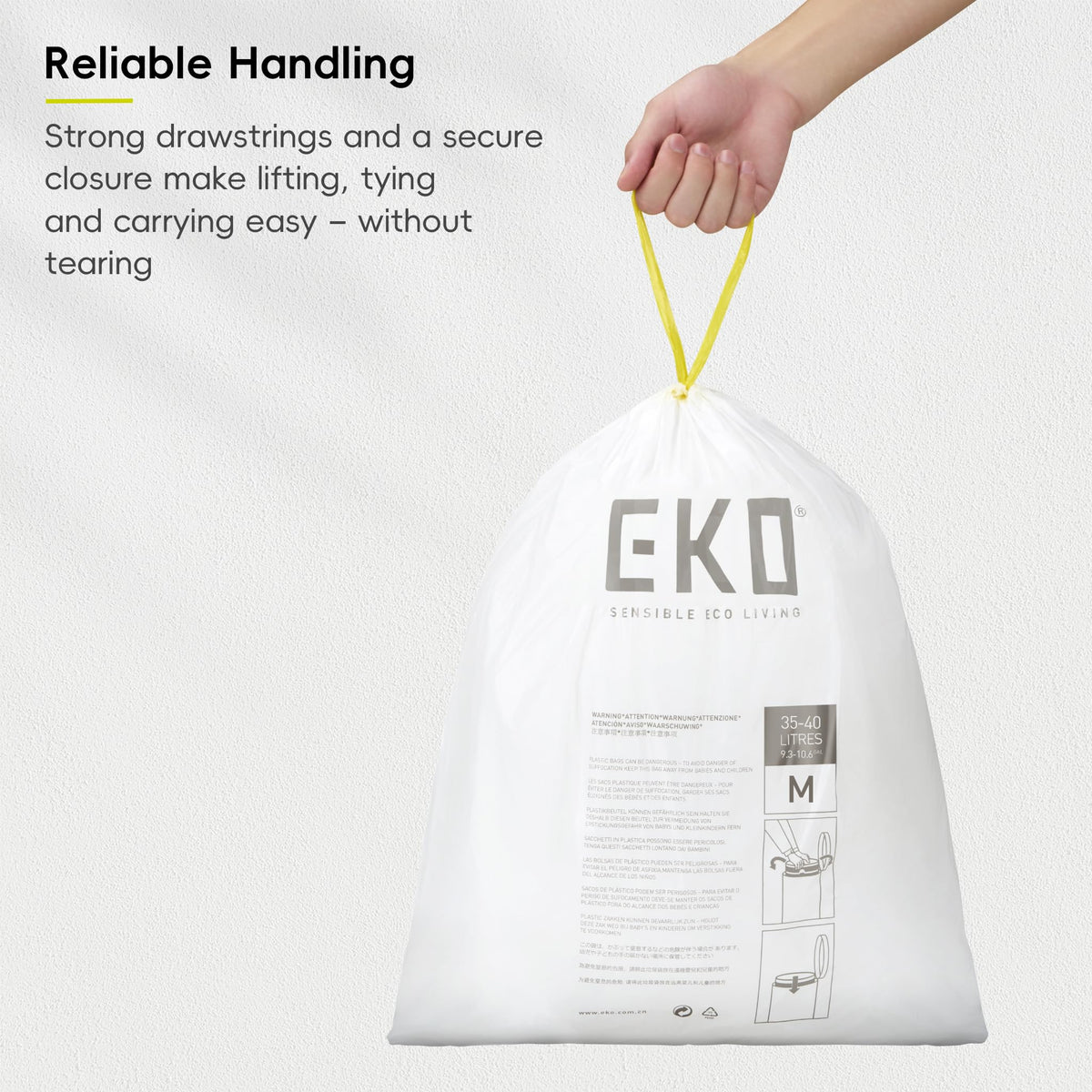 EKO Drawstring Bin Bags - 35-40 Litre, 12 Count, Size M 4