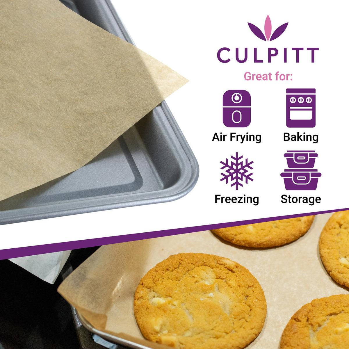 Culpitt Kraft Brown Baking Paper Sheets - 100 Pack | 25cm x 36cm | Greaseproof & Heat Resistant