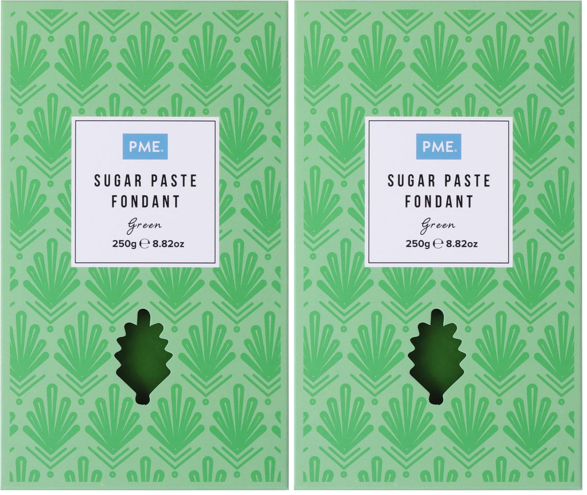 PME Green Sugar Paste Fondant - 250g (Pack of 2) | Ready to Roll | Smooth Finish