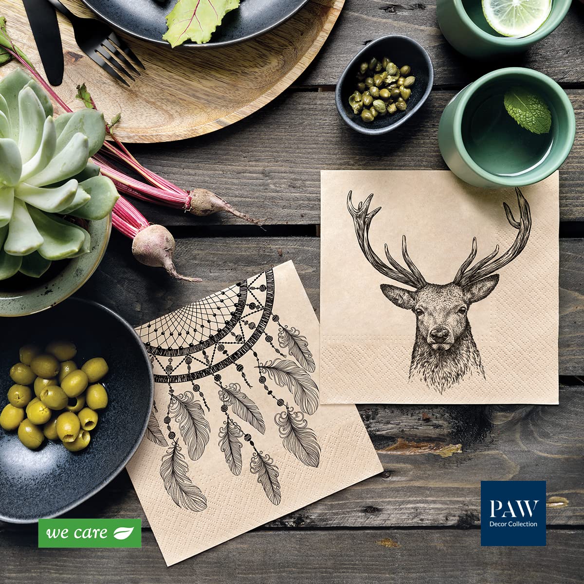 PAW Decor Collection Napkins - 3-Ply Recycled Paper, Deer Design | 20 Pieces | 33 x 33 cm 5