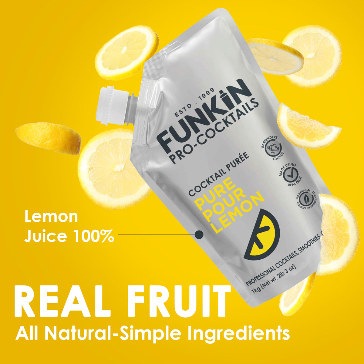 Funkin Pro Pure Pour Lemon Juice - 1kg Pouch | Sugar Free | Vegetarian