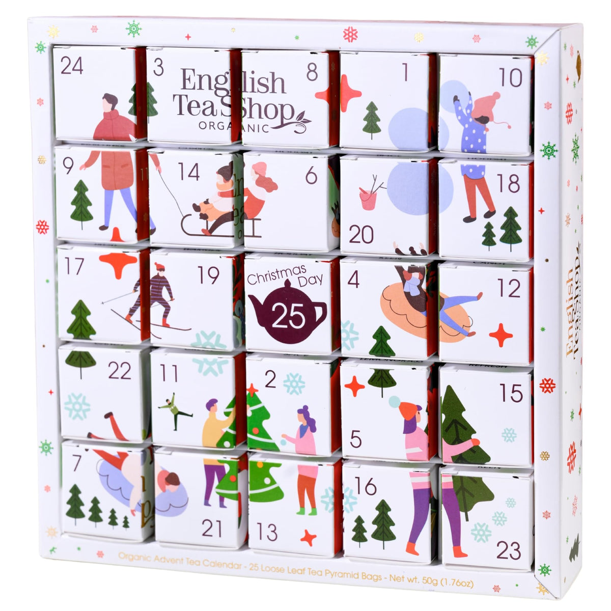 English Tea Shop Organic White Ornaments Advent Calendar - 25 Count
