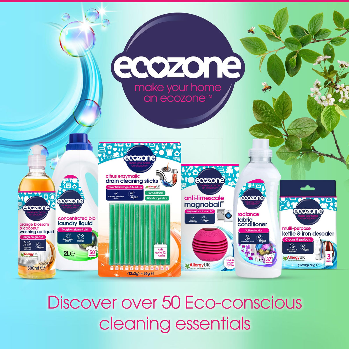 Ecozone Orange & Blossom Coconut Washing Up Liquid - Cuts Grease, Vegan Friendly, Pack of 2 x 500ml 5