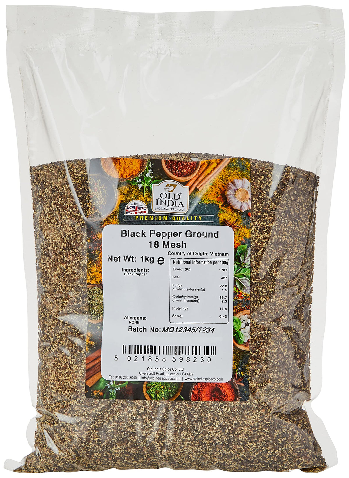 Old India Ground Black Pepper - 1kg Bag | 18 Mesh Grind | Natural & Additive-Free